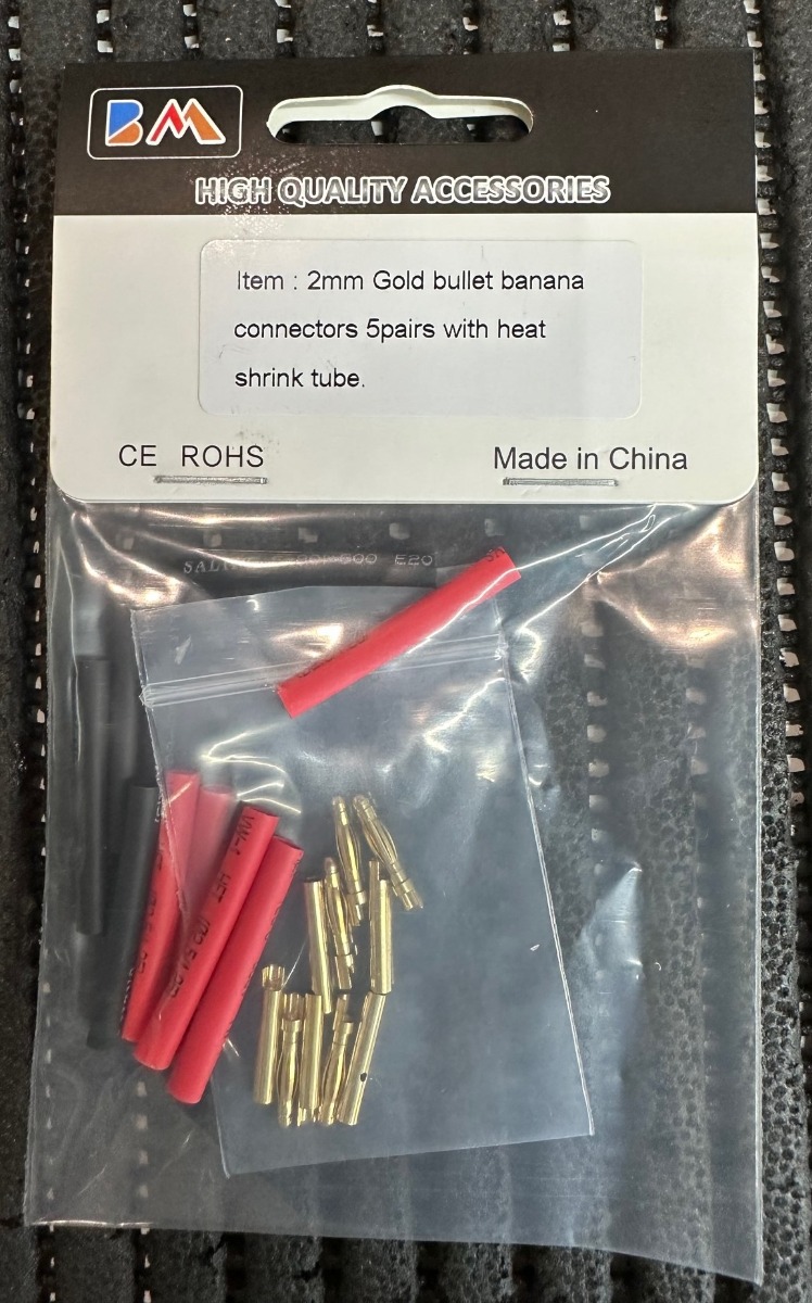 2mm Gold bullet banana connectors 5 pairs with heat shrink