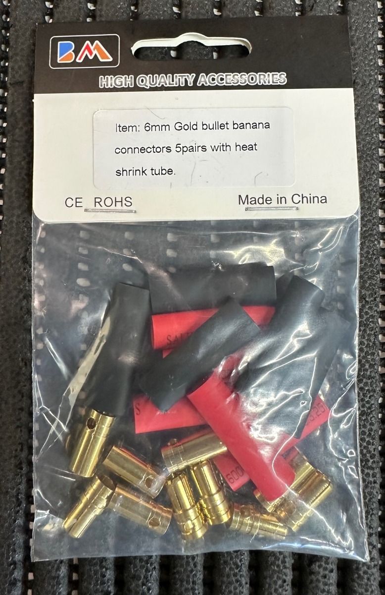 6mm Gold bullet banana connectors 5 pairs with heat shrink