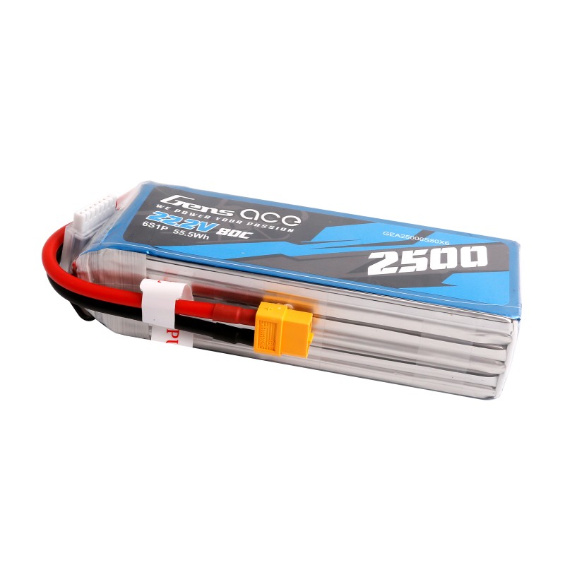 Gens ace 2500mAh 22.2V 80C 6S1P Lipo Battery Pack with XT60 plug Availability: In stock